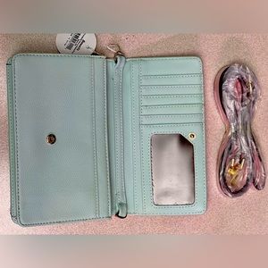 Crossbody phone wallet, pink and mint